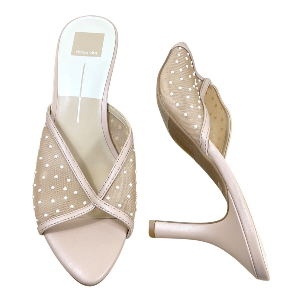 Dolce Vita Heels Tan Mesh Slides Beaded (10)